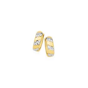 9ct+Gold+Two+Tone+Diamond-cut+Huggie+Earrings