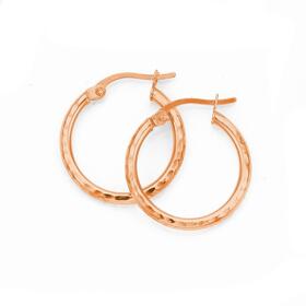 9ct+Rose+Gold+2x15mm+Diamond-cut+Hoop+Earrings