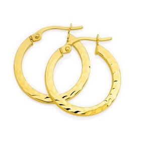 9ct+Gold+15mm+Diamond+Cut+Square+Tube+Hoop+Earrings