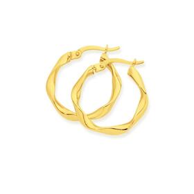 9ct+Gold+3x15mm+Ribbon+Twist+Hoop+Earrings