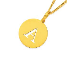 9ct-Gold-Initial-A-Serif-Style-Round-Disc-Pendant on sale