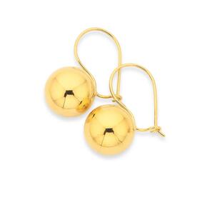 9ct+Gold+10mm+Euroball+Earrings