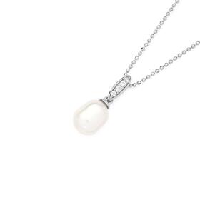 Sterling-Silver-75mm-Cultured-Freshwater-Pearl-Pave-Cubic-Zirconia-Pendant on sale