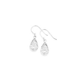 Sterling+Silver+Pear+Filigree+Hook+Drop+Earrings