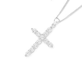 Sterling-Silver-Large-Claw-Set-Cubic-Zirconia-Cross-Pendant on sale