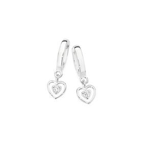 Sterling+Silver+Heart+Frame+Cubic+Zirconia+Drop+Earrings