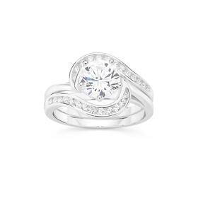 Sterling+Silver+Cubic+Zirconia+Bridal+Set+with+Channel+Swirl+Ring