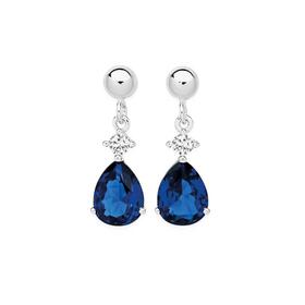 Sterling-Silver-Pear-Dark-Blue-Cubic-Zirconia-Drop-Earrings on sale