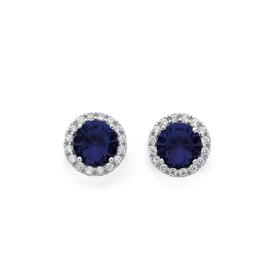 Sterling+Silver+Dark+Blue+Glass+%26amp%3B+Cubic+Zirconia+Cluster+Earrings