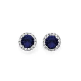 Sterling-Silver-Dark-Blue-Glass-Cubic-Zirconia-Cluster-Earrings on sale