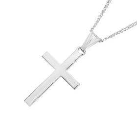 Sterling+Silver+25mm+Square+Edge+Cross+Gents+Pendant