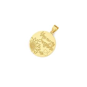 9ct-Gold-Sunflower-Bee-Message-Disc-Pendant on sale