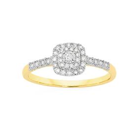 9ct-Gold-Diamond-Cushion-Shape-Cluster-Ring on sale