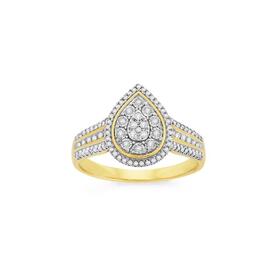 9ct-Gold-Diamond-Pear-Shape-Cluster-Ring on sale