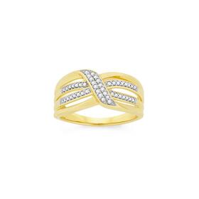 9ct+Gold+Diamond+Four+Row+Crossover+Ring