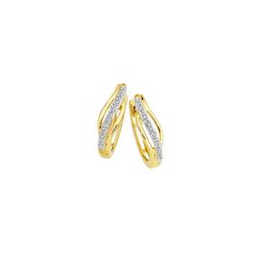 9ct+Gold+Diamond+Double+Swirl+Huggie+Earrings