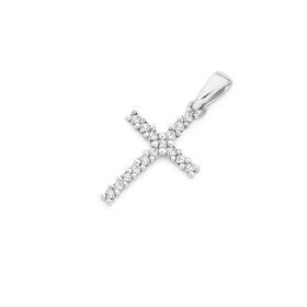 9ct+White+Gold+Diamond+Small+Cross+Pendant