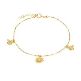 9ct+Gold+19cm+Sunflower+%26amp%3B+Bee+Trace+Bracelet
