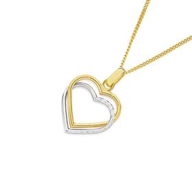 9ct-Gold-Two-Tone-Diamond-Cut-Polished-Double-Open-Heart-Pendant on sale