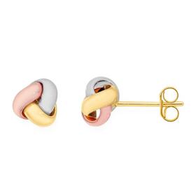 9ct-Gold-Tri-Tone-Love-Knot-Stud-Earrings on sale