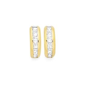 9ct-Gold-Cubic-Zirconia-Channel-Half-Hoop-Stud-Earrings on sale