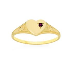 9ct-Gold-Created-Ruby-Heart-Signet-Ring on sale