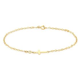 9ct+Gold+17cm+Diamond+Cross+Trace+Bracelet