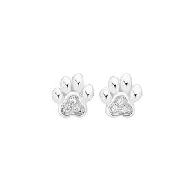 Sterling-Silver-Cubic-Zirconia-Paw-Stud-Earrings on sale