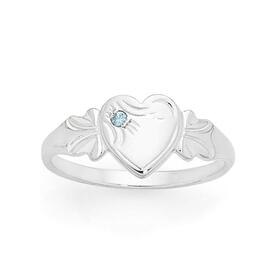 Silver-Aqua-CZ-Heart-Signet-Ring on sale