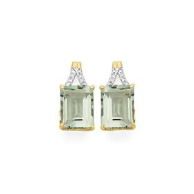 9ct-Gold-Green-Amethyst-Diamond-Earrings on sale