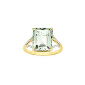 9ct-Gold-Green-Amethyst-Emerald-Cut-Dress-Ring on sale