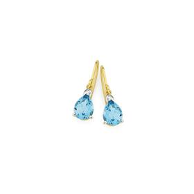 9ct-Gold-Blue-Topaz-Diamond-Pear-Grace-Earrings on sale