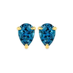 9ct-Gold-London-Blue-Topaz-Pear-Stud-Earrings on sale