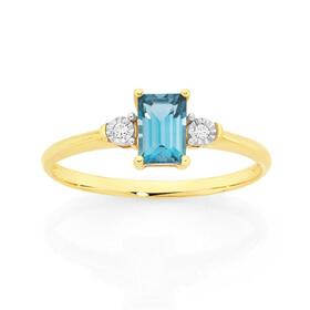 9ct-Gold-London-Blue-Topaz-Diamond-Ring on sale