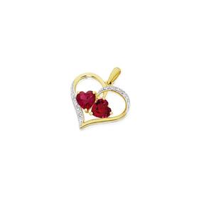 9ct-Gold-Created-Ruby-Diamond-Heart-Pendant on sale