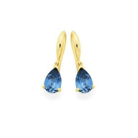 9ct+Gold+Created+Sapphire+Hook+Earrings