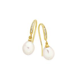 9ct-Gold-Cultured-Freshwater-Pearl-Diamond-Earrings on sale