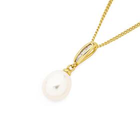 9ct-Gold-Cultured-Fresh-Water-Pearl-Diamond-Pendant on sale