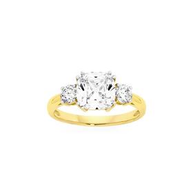 9ct+Gold+Cubic+Zirconia+Trilogy+Ring