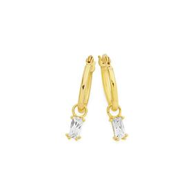 9ct-Gold-Cubic-Zirconia-Drop-Hoop-Earrings on sale