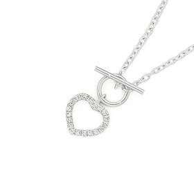 Sterling-Silver-Cubic-Zirconia-45cm-Open-Heart-Fob-Necklace on sale