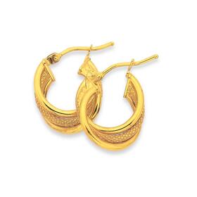 9ct-Gold-10mm-Plain-Patterned-Triple-Hoop-Earrings on sale