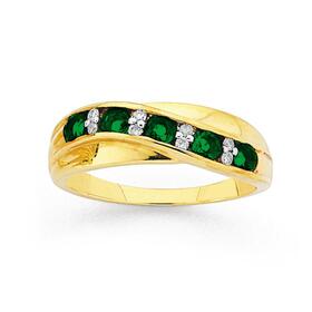 9ct-Gold-Created-Emerald-Diamond-Channel-Set-Ring on sale