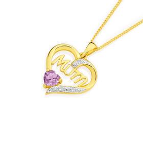 9ct-Gold-Amethyst-Diamond-Mum-Heart-Pendant on sale