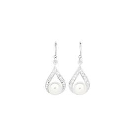 Sterling-Silver-Cultured-FW-Pearl-Cubic-Zirconia-Open-Pear-Drop-Earrings on sale