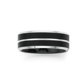 Tungsten-Carbide-Matt-Black-Sterling-Silver-Line-Mens-Ring on sale