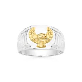 Sterling-Silver-9ct-Gold-Eagle-Signet-Mens-Ring on sale