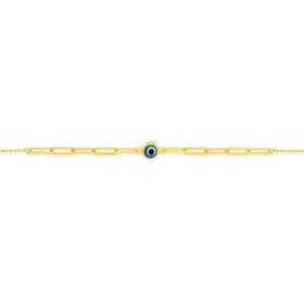 9ct+Gold+19cm+Evil+Eye+Paperclip+%26amp%3B+Cable+Bracelet