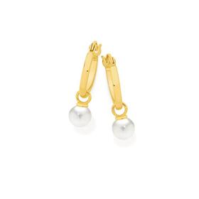 9ct+Gold+Cultured+Freshwater+Pearl+Hoop+Earrings