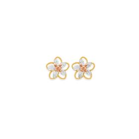 9ct-Gold-Tri-Tone-Flower-Stud-Earrings on sale